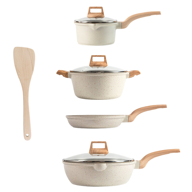 White Nonstick Granite Cookware Set - 10-Piece Pots and Pans Set for Induction & Dishwasher Safe