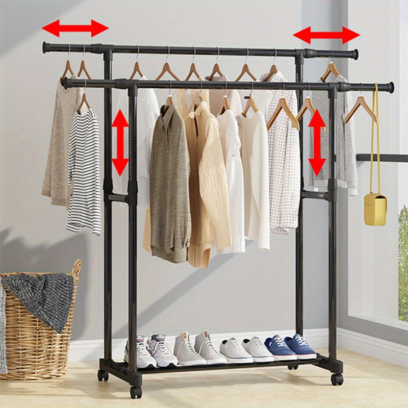 1PC Floor-Mounted Clothes Hanger | Movable Vertical Clothes Rack with Pulleys | Retractable & Lifting Storage Solution