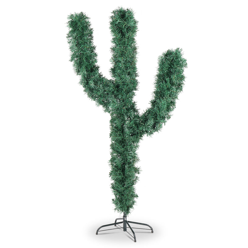 5ft PVC Christmas Tree - Cactus Shape with 400 Branches, Warm LED Lights, 8 Modes, Green