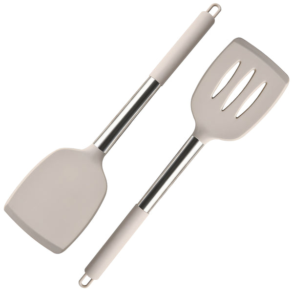 Heat-Resistant Silicone Spatula Turner Set – Non-Stick Kitchen Utensils for Cooking Eggs, Fish, Pancakes & More (Pack of 2, Khaki)